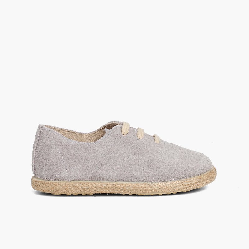 Kids Lace-Up Suede and Jute Trainers Pearl Grey