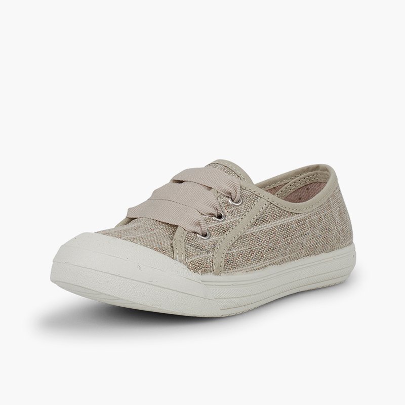 Girls' Glittery Linen Trainers Beige