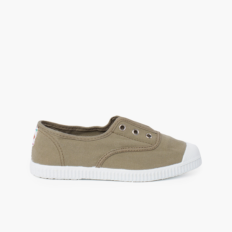 Rubber Toe Cap Canvas Trainers Without Laces made in Spain