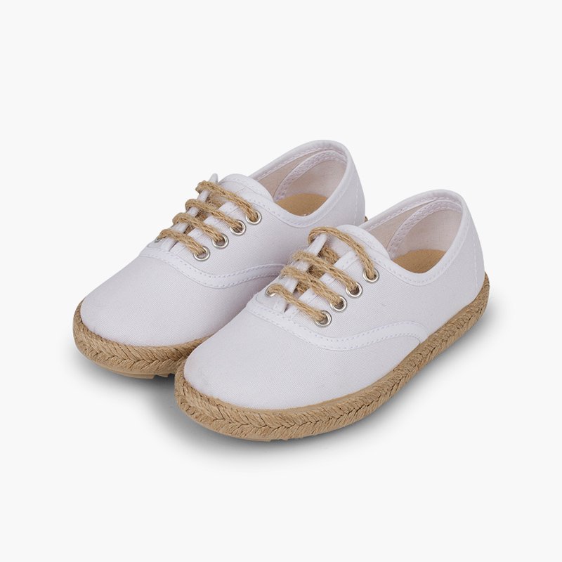 Kids' trainers with jute sole and laces White