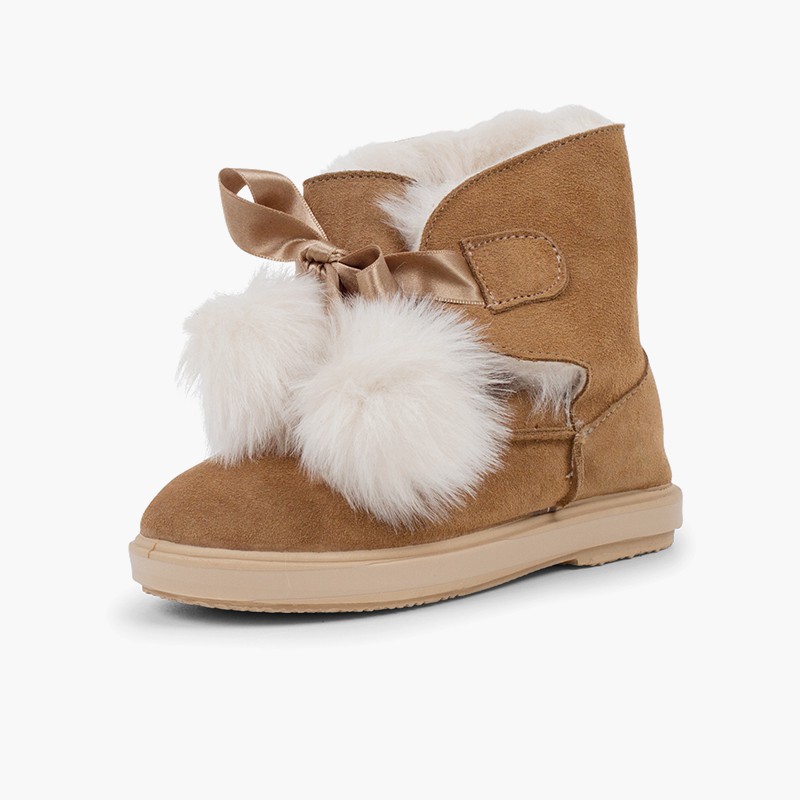 Girl's Eskimo Boots With Pom Poms